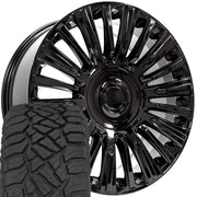 Set(4) 22x9 CA92 Gloss Black - 6x139.7 +28ET with 285/45r22 Sailun TerraMax RT Tires