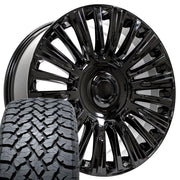 Set(4) 22x9 CA92 Gloss Black - 6x139.7 +28ET with 285/45r22 TBB TS-37 AT Tires