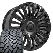 Set(4) 22x9 CA92 Satin Black - 6x139.7 +28ET with 285/45r22 TBB TS-37 AT Tires