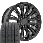 20" Replica Wheels fit Cadillac Escalade - CA93 Gloss Black 20x9, Bridgestone Tires Set