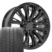 20" Replica Wheels fit Cadillac Escalade - CA93 Gloss Black 20x9, Goodyear Tires Set