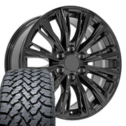 Set(4) 20x9 CA93 Gloss Black - 6x139.7 +28ET with 275/55r20 TBB TS-37 AT Tires