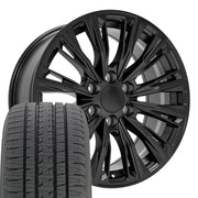 20" Replica Wheels fit Cadillac Escalade - CA93 Satin Black 20x9, Bridgestone Tires Set