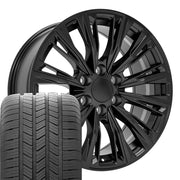 20" Replica Wheels fit Cadillac Escalade - CA93 Satin Black 20x9, Goodyear Tires Set
