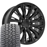 20" Replica Wheels fit Cadillac Escalade - CA93 Satin Black 20x9, Sailun Tires Set