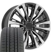 20" Replica Wheels fit Cadillac Escalade - CA93 Gloss Gunmetal with Polished Face 20x9, Bridgestone Tires Set