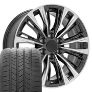 20" Replica Wheels fit Cadillac Escalade - CA93 Gloss Gunmetal with Polished Face 20x9, Goodyear Tires Set