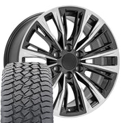 20" Replica Wheels fit Cadillac Escalade - CA93 Gloss Gunmetal with Polished Face 20x9, Sailun Tires Set