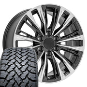 Set(4) 20x9 CA93 Gloss Gunmetal with Polished Face - 6x139.7 +28ET with 275/55r20 TBB TS-37 AT Tires