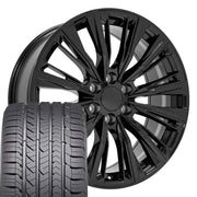 Set(4) 22x9 CA93 Gloss Black - 6x139.7 +28ET with 285/45r22 Goodyear Eagle Sport Tires