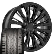 Set(4) 22x9 CA93 Gloss Black - 6x139.7 +28ET with 285/45r22 Goodyear Eagle Touring Tires