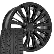 OE Wheels CA93 22x9 6x139.7 Gloss Black Wheels 285-45-22 Ironman iMove GEN 2 SUV Tires SET