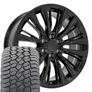 Set(4) 22x9 CA93 Gloss Black - 6x139.7 +28ET with 285/45r22 Sailun TerraMax AT2 Tires