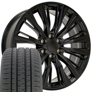 Set(4) 22x9 CA93 Satin Black - 6x139.7 +28ET with 285/45r22 Bridgestone Dueler Alenza HL Tires