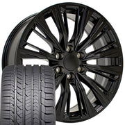 Set(4) 22x9 CA93 Satin Black - 6x139.7 +28ET with 285/45r22 Goodyear Eagle Sport Tires