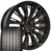 22" Replica Wheels fit Cadillac Escalade - CA93 Satin Black 22x9, Goodyear Tires Set