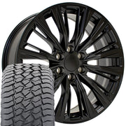 22" Replica Wheels fit Cadillac Escalade - CA93 Satin Black 22x9, Sailun Tires Set