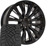 Set(4) 22x9 CA93 Satin Black - 6x139.7 +28ET with 285/45r22 Sailun TerraMax RT Tires