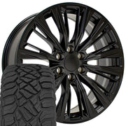 Set(4) 22x9 CA93 Satin Black - 6x139.7 +28ET with 285/45r22 Sailun TerraMax RT Tires