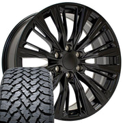Set(4) 22x9 CA93 Satin Black - 6x139.7 +28ET with 285/45r22 TBB TS-37 AT Tires