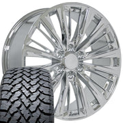 Set(4) 22x9 CA93 Chrome - 6x139.7 +28ET with 285/45r22 TBB TS-37 AT Tires