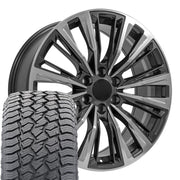 22" Replica Wheels fit Cadillac Escalade - CA93 Gloss Gunmetal with Polished Face 22x9, Sailun Tires Set