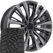 Set(4) 22x9 CA93 Gloss Gunmetal with Polished Face - 6x139.7 +28ET with 285/45r22 Sailun TerraMax RT Tires