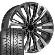 Set(4) 24x10 CA93 Gloss Gunmetal with Polished Face - 6x139.7 +28ET with 295/35r24 Sailun Atrezzo SVR LX+ Tires