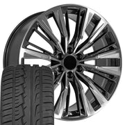 24" Replica Wheels fit Cadillac Escalade - CA93 Gloss Gunmetal with Polished Face 24x10, Ironman Tires Set