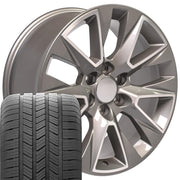 Set(4) 20x9 CV26 Gloss Silver Machined - 6x139.7 +28ET with 275/55r20 Goodyear Eagle LS2 Tires