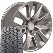 20" Replica Wheels fit Chevrolet Silverado 1500 - CV26 Gloss Silver Machined 20x9, Sailun Tires Set