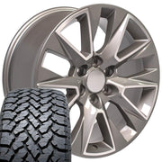 Set(4) 20x9 CV26 Gloss Silver Machined - 6x139.7 +28ET with 275/55r20 TBB TS-37 AT Tires