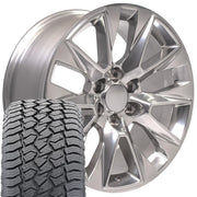 20" Replica Wheels fit Chevrolet Silverado 1500 - CV26 Polished 20x9, Sailun Tires Set
