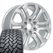 Set(4) 20x9 CV28 Gloss Silver - 6x139.7 +28ET with 275/55r20 TBB TS-37 AT Tires