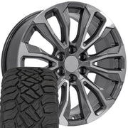 Set(4) 22x9 CV30 Gloss Gunmetal Machined - 6x139.7 +28ET with 285/45r22 Sailun TerraMax RT Tires