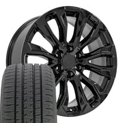 Set(4) 22x9 CV30B Gloss Black - 6x139.7 +28ET with 285/45r22 Bridgestone Dueler Alenza HL Tires