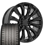 Set(4) 22x9 CV30B Gloss Black - 6x139.7 +28ET with 285/45r22 Goodyear Eagle Touring Tires