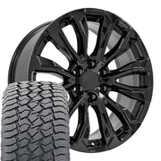 Set(4) 22x9 CV30B Gloss Black - 6x139.7 +28ET with 285/45r22 Sailun TerraMax AT2 Tires