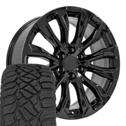 Set(4) 22x9 CV30B Gloss Black - 6x139.7 +28ET with 285/45r22 Sailun TerraMax RT Tires