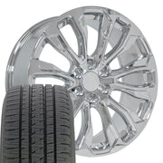 Set(4) 22x9 CV30 Chrome - 6x139.7 +28ET with 285/45r22 Bridgestone Dueler Alenza HL Tires