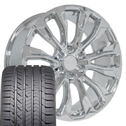 Set(4) 22x9 CV30 Chrome - 6x139.7 +28ET with 285/45r22 Goodyear Eagle Sport Tires