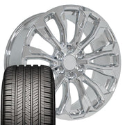 Set(4) 22x9 CV30 Chrome - 6x139.7 +28ET with 285/45r22 Goodyear Eagle Touring Tires
