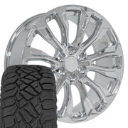 Set(4) 22x9 CV30 Chrome - 6x139.7 +28ET with 285/45r22 Sailun TerraMax RT Tires
