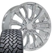 Set(4) 22x9 CV30 Chrome - 6x139.7 +28ET with 285/45r22 TBB TS-37 AT Tires