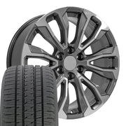 Set(4) 22x9 CV30B Gloss Gunmetal Machined - 6x139.7 +28ET with 285/45r22 Bridgestone Dueler Alenza HL Tires