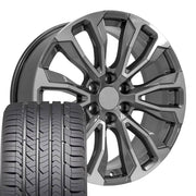 Set(4) 22x9 CV30B Gloss Gunmetal Machined - 6x139.7 +28ET with 285/45r22 Goodyear Eagle Sport Tires