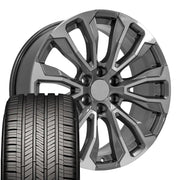 Set(4) 22x9 CV30B Gloss Gunmetal Machined - 6x139.7 +28ET with 285/45r22 Goodyear Eagle Touring Tires