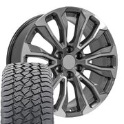 Set(4) 22x9 CV30B Gloss Gunmetal Machined - 6x139.7 +28ET with 285/45r22 Sailun TerraMax AT2 Tires