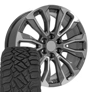 Set(4) 22x9 CV30B Gloss Gunmetal Machined - 6x139.7 +28ET with 285/45r22 Sailun TerraMax RT Tires