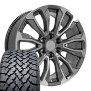 Set(4) 22x9 CV30 Gloss Gunmetal Machined - 6x139.7 +28ET with 285/45r22 TBB TS-37 AT Tires